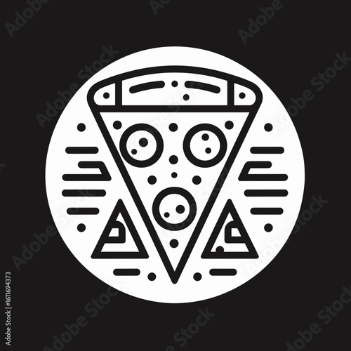 Stylized pizza slice illustration featuring toppings in a circular design for food lovers
