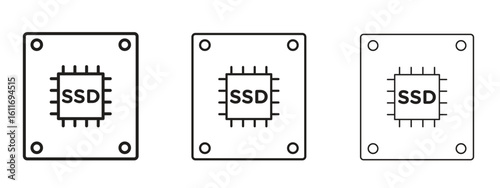 SSD drive icons. Outline or line icon design bundle.