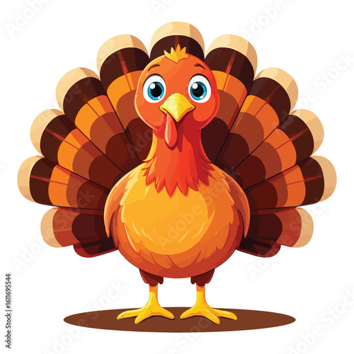 Cheerful Cartoon Turkey with Vibrant Plumage A Festive Fall Icon Ready to Celebrate Thanksgiving and the Holiday Season with Joy