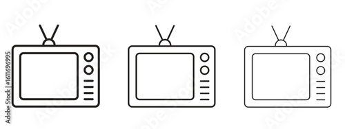 Old television icons. Outline or line icon design bundle.
