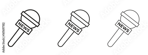 News microphone icons. Outline or line icon design bundle.