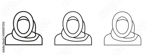 Muslim woman icons. Outline or line icon design bundle.