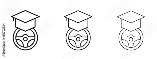 Driving school icons. Outline or line icon design bundle.