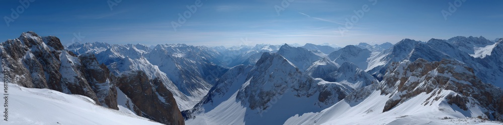 Obraz premium Majestic snow-covered mountain range panorama under clear blue sky