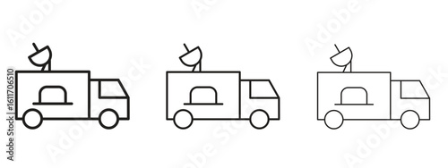 Broadcast van icons. Outline or line icon design bundle.