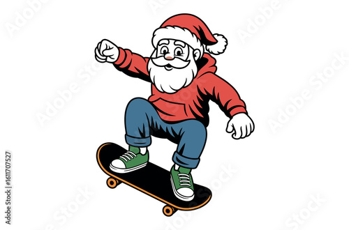 Santa Claus Skateboarding in a Fun, Retro Style