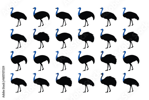 Emu Silhouette Pattern: A meticulously arranged pattern showcasing graceful emu silhouettes in a uniform grid, the artwork designed to captivate and charm.
