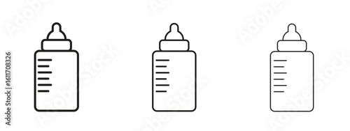 Baby milk bottle icons. Outline or line icon design bundle.