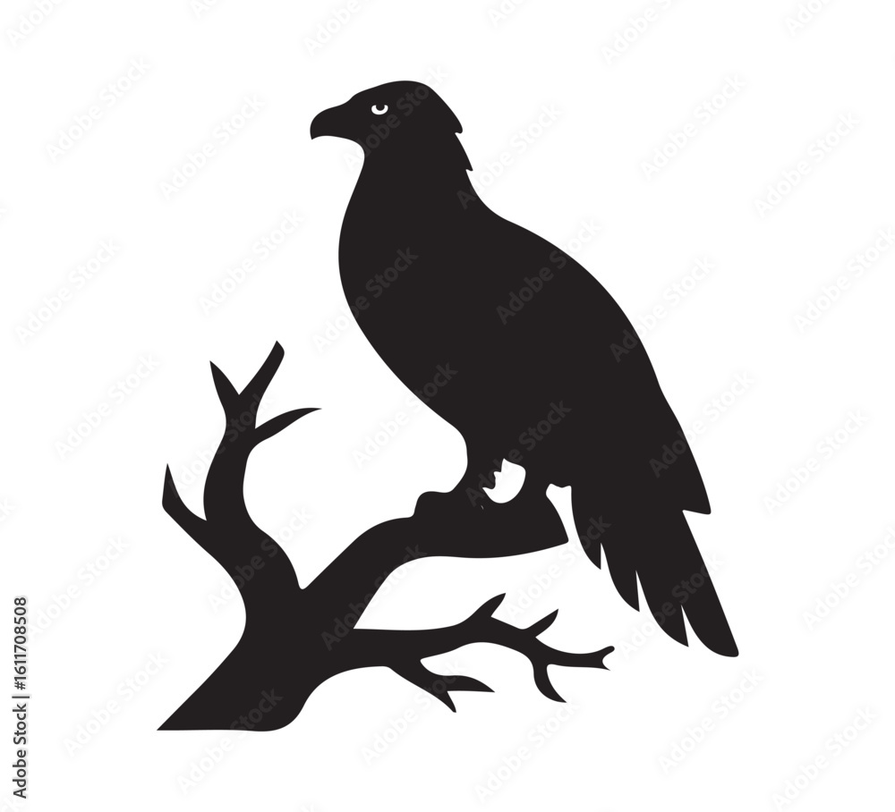 Fototapeta premium Silhouette of eagle on a tree branch. Vector illustration.