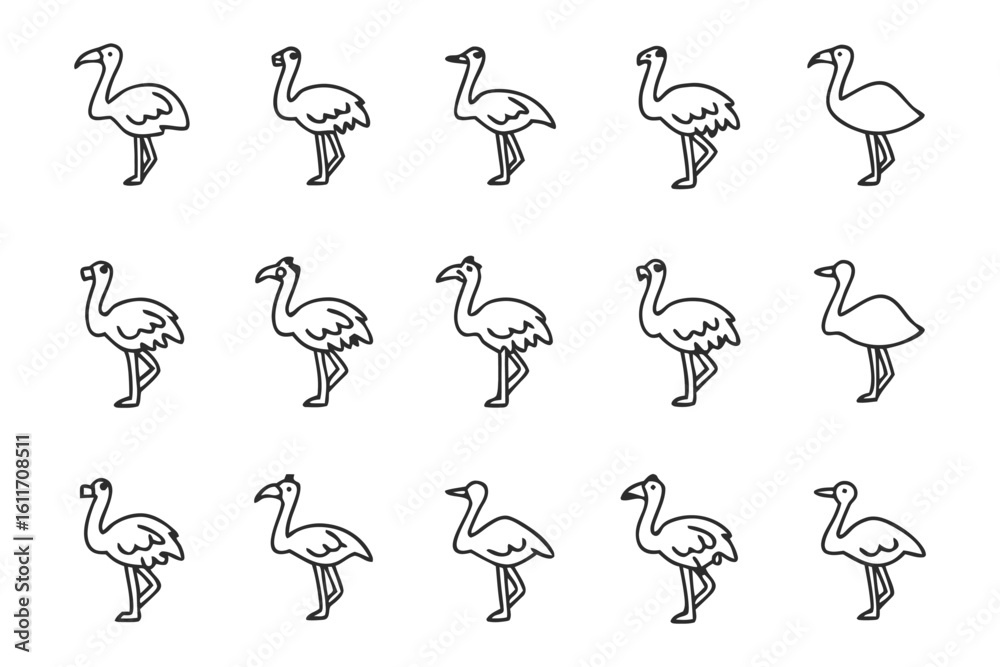 Obraz premium Flamingo Pattern: A symmetrical, artistic illustration of multiple flamingos arranged in rows, showcasing clean lines and elegant minimalism.