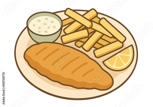 Fish and Chips with Lemon and Sauce Fast Food Meal