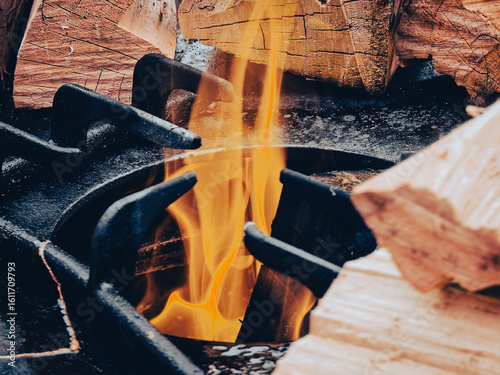 Flammen steigen aus einer Tonne hervor
