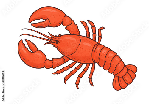 Red Lobster Seafood Crustacean Marine Animal Cartoon Illustration
