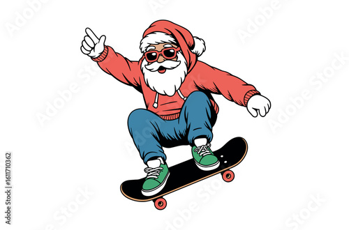 Santa Claus Skateboarding in a Fun, Retro Style