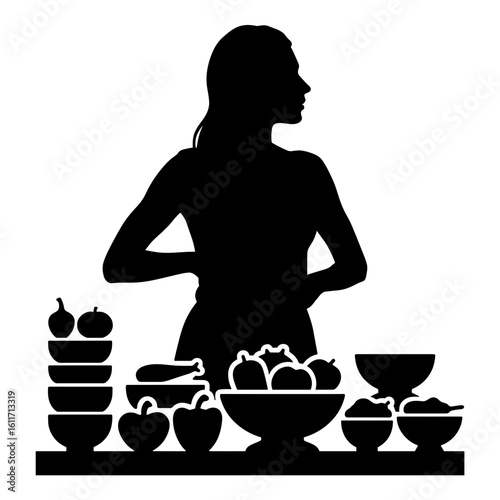 Silhouette of person meal prepping with containers and vegetables – Planned Eating for Weight Control