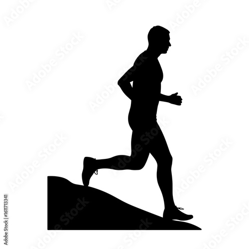 Silhouette of figure jogging uphill – Physical fitness endurance challenge