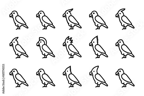 Exotic Bird Ensemble: An artistic arrangement showcases a collection of uniquely adorned bird figures, each demonstrating a distinctive posture in a stylish display of artistic grace.