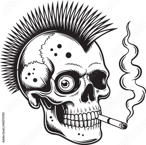 Smoking Skull with Mohawk Vector Illustration for Edgy Designs