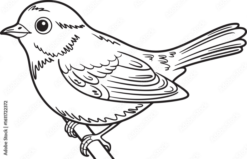 Fototapeta premium Sparrow Bird Outline Vector Illustration Perched on Branch Wildlife Art