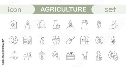 set of linear icons agroculture, farming