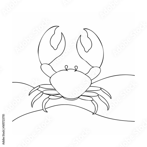Crab with raised claws on wavy lines crustacean ocean
