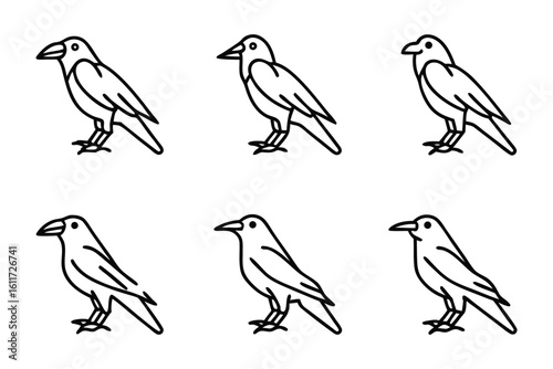 Wallpaper Mural Avian Array: An array of stylized crows, captured in a line art, embody simple yet striking design that showcases their silhouette, perfect for adding a touch of natural intrigue to your design needs. Torontodigital.ca