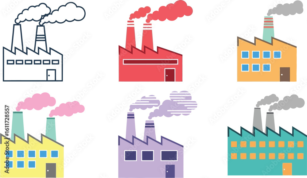 Obraz premium Colorful factories with smoke stacks create industrial scenes for business