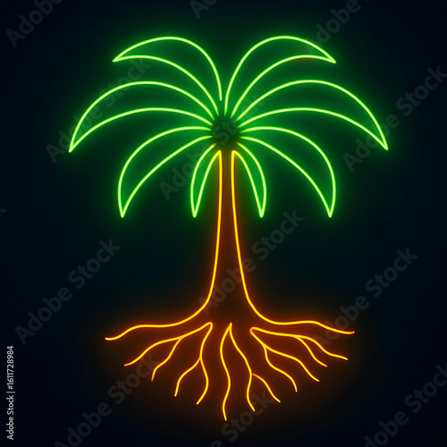 Neon Palm Tree with Glowing Roots – Tropical Theme