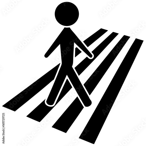 Pedestrian Crossing Silhouette Icon - Zebra Crossing Symbol