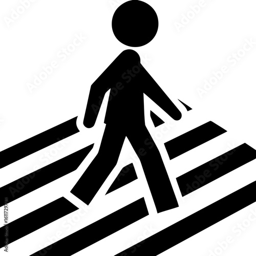Pedestrian Crossing Silhouette Icon - Zebra Crossing Symbol