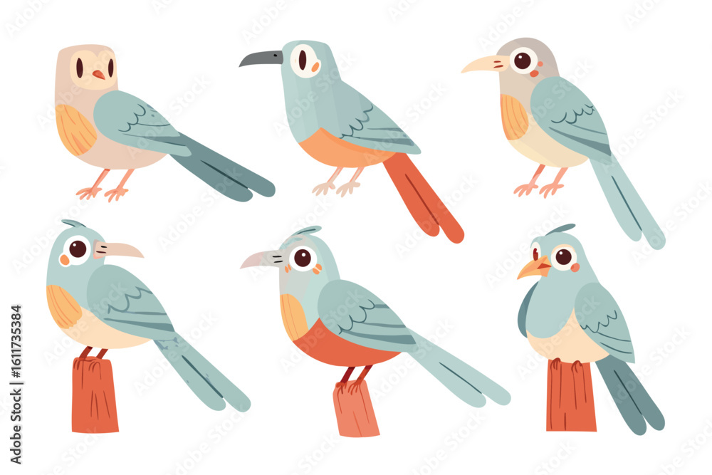 Naklejka premium Artistic Bird Collection: A charming collection of meticulously crafted avian illustrations, perfect for infusing a touch of whimsy and natural beauty into any creative project.
