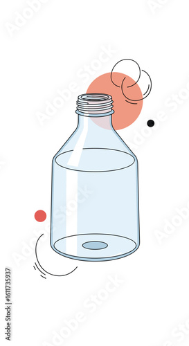 Clear glass bottle design with abstract geometric accents for modern branding