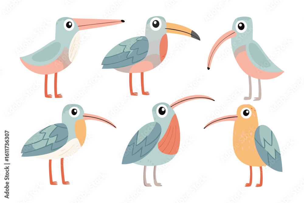 Obraz premium Whimsical Shorebirds Illustration: Playful avian illustrations bring a touch of whimsy, with unique designs showcasing charming shorebirds in a delightful display of artful creativity.