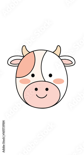 Adorable pastel pink and white cow face with cute chubby cheeks and gentle eyes