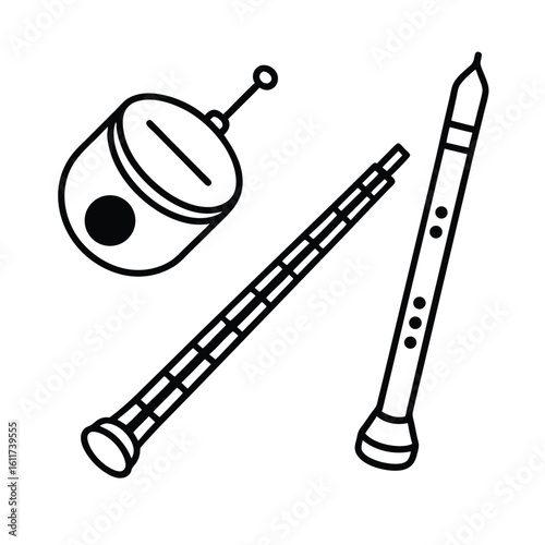 set-of-vibrant-musical-instruments-including-flute.eps