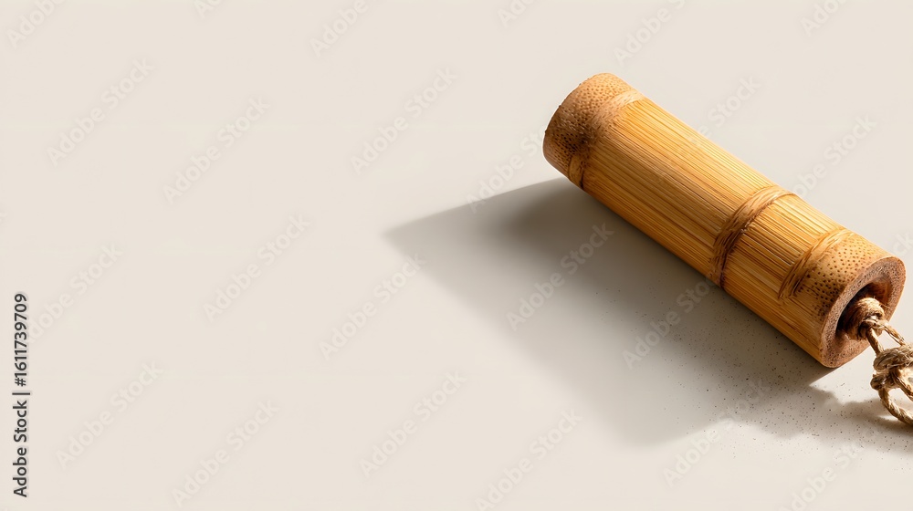 Cylindrical bamboo ornament with string hanging. Cylindrical bamboo ornament with string hanging.