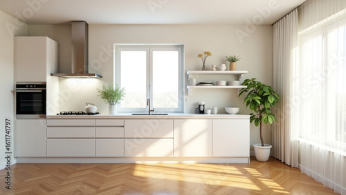 Wallpaper Mural Stylish White Kitchen Interior Featuring Sleek Shelves and Modern Appliances Torontodigital.ca