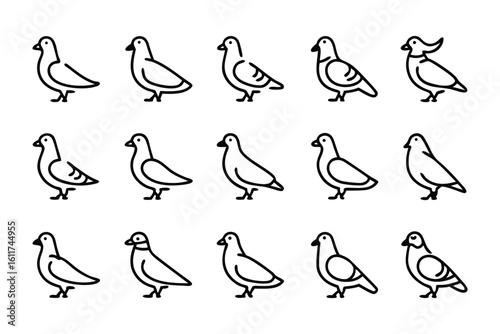 Pigeon Icon Collection: A carefully curated set of pigeon icons, showcasing the versatility of design and clean lines for various creative projects.