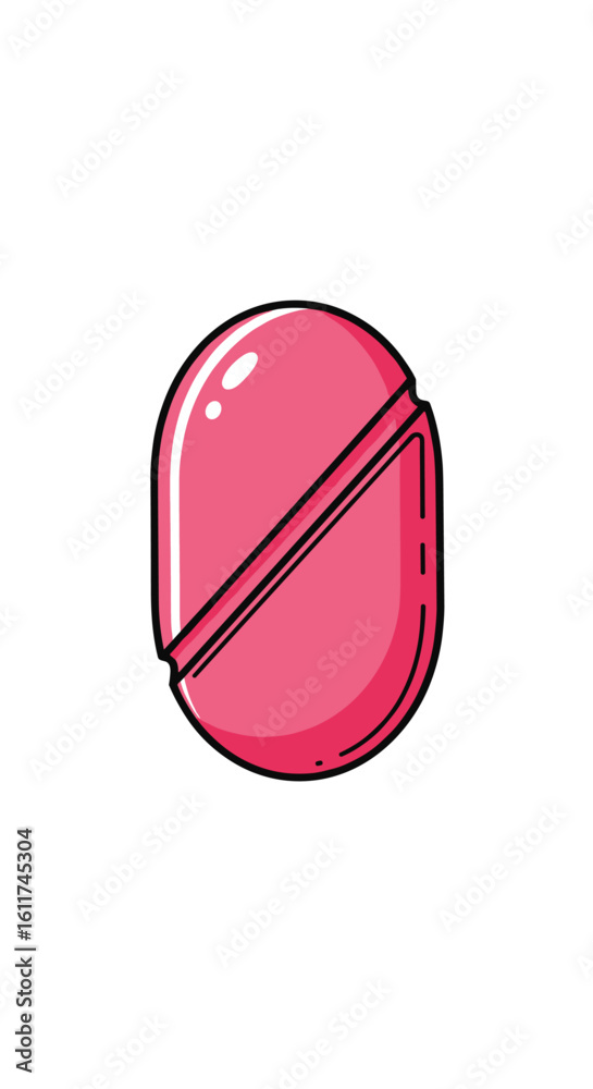 A pink pill with a slit down the middle a simple medical icon A pink pill with a slit down the middle a simple medical icon