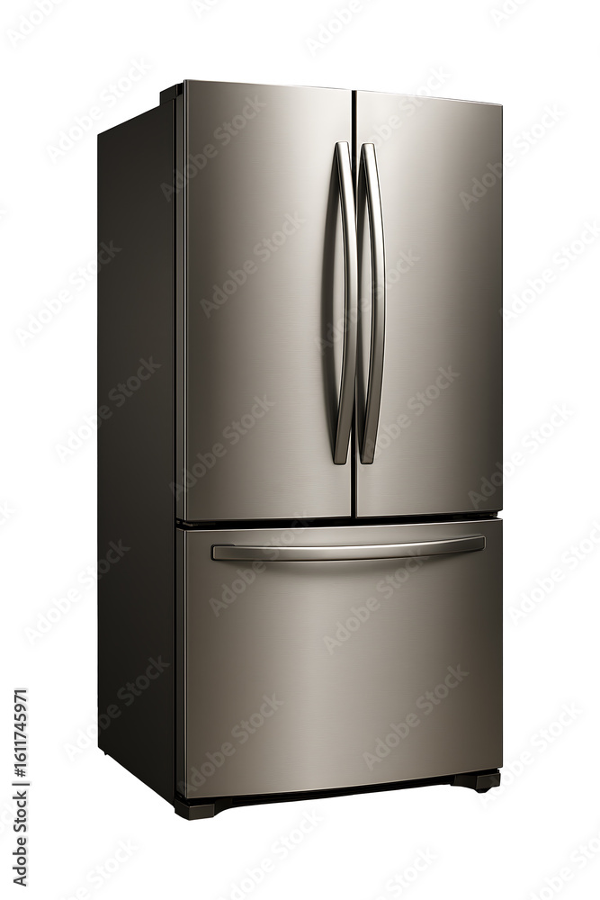 3d Sleek stainless steel French door refrigerator high quality realistic image 3d Sleek stainless steel French door refrigerator high quality realistic image