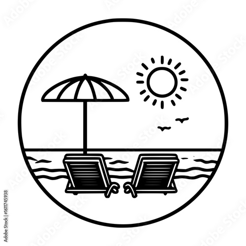 Beachside relaxation with sun, chairs, and umbrella near the ocean