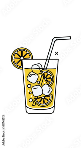 Refreshing lemonade with ice and sliced citrus fruit in a tall glass