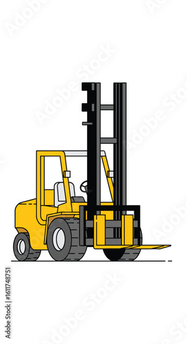 Industrial material handling vehicle lifting loads safely and efficiently in warehouse