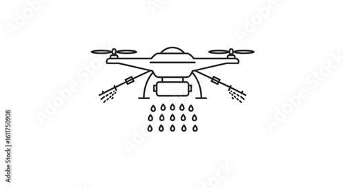 Drone spraying water droplets in agricultural field  