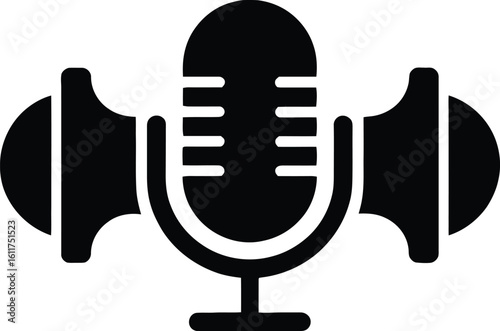 Retro microphone with large earcups symbolizing sound and audio recording