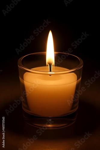 burning candle on black background
