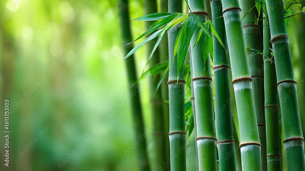 Obraz premium Lush green bamboo stalks with vibrant foliage.