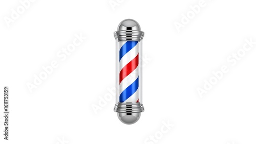 Classic barber pole with red white and blue stripes on white background