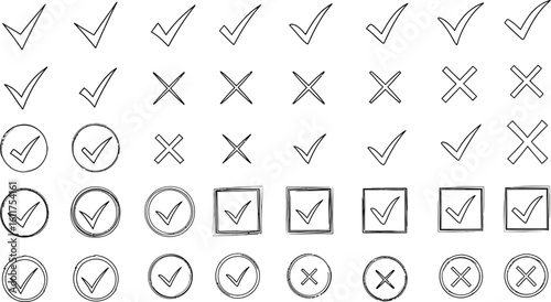 Check marks and cross marks vector set for design elements and illustrations