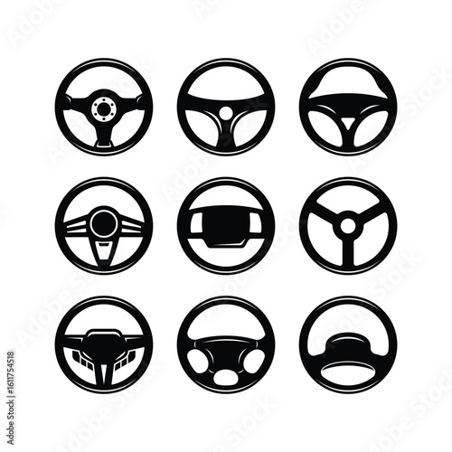 automotive steering wheels car icon set